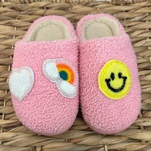 Pink Fuzzy Slippers with Cute Patches